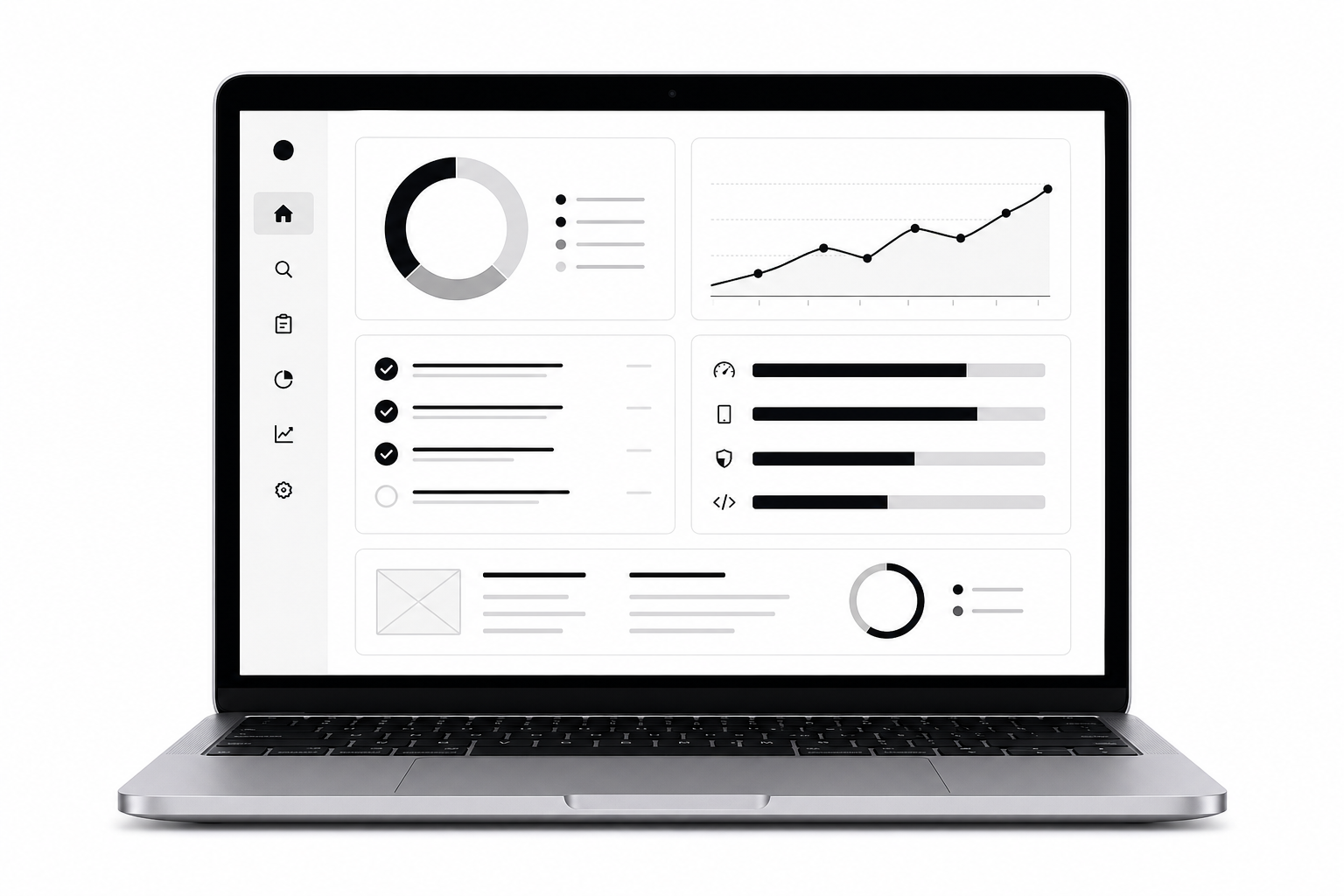 Maqueta visual de informe de auditoría web con checklist y gráficos simples